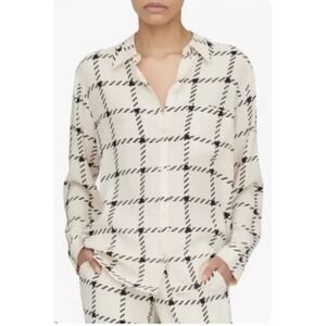 ANINE BING Aspen Heritage Check Cream Black Plaid Button Down Shirt Size S
